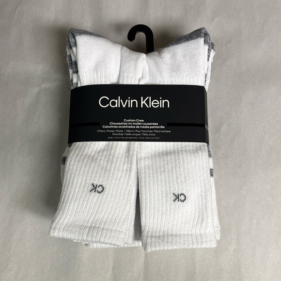 New Calvin Klein Socks Men’s 5 Pair Cushion Crew White Casual Preppy Activewear - Picture 1 of 13